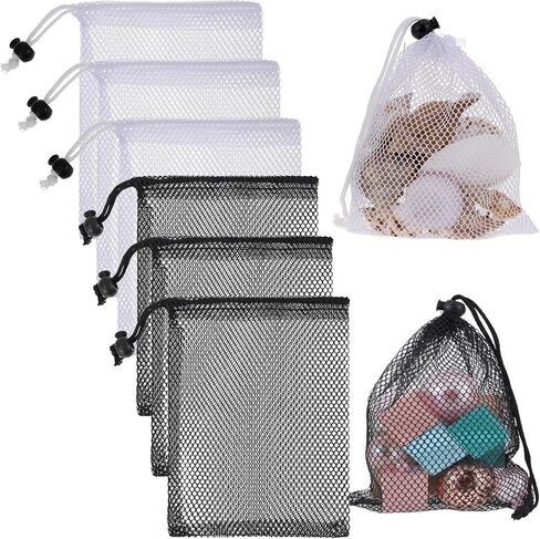 6 Pcs Mesh Bags with Drawstring, 7.87 x 5.9 Inch Small Mesh Bags Storage Bag with Cord Lock Black Mini Meshes Bag for Fruits, Candy, Cosmetics, Golf Stuff Balls in Saudi Arabia