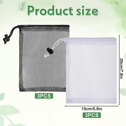 6 Pcs Mesh Bags with Drawstring, 7.87 x 5.9 Inch Small Mesh Bags Storage Bag with Cord Lock Black Mini Meshes Bag for Fruits, Candy, Cosmetics, Golf Stuff Balls in Saudi Arabia