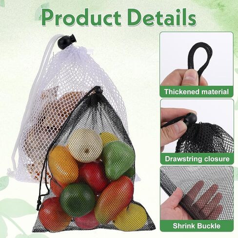 6 Pcs Mesh Bags with Drawstring, 7.87 x 5.9 Inch Small Mesh Bags Storage Bag with Cord Lock Black Mini Meshes Bag for Fruits, Candy, Cosmetics, Golf Stuff Balls in Saudi Arabia