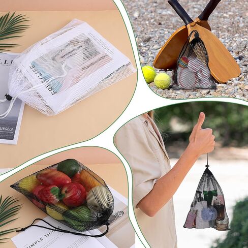 6 Pcs Mesh Bags with Drawstring, 7.87 x 5.9 Inch Small Mesh Bags Storage Bag with Cord Lock Black Mini Meshes Bag for Fruits, Candy, Cosmetics, Golf Stuff Balls in Saudi Arabia