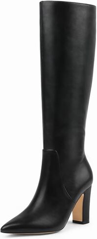 Women's High Block Heel Wrinkled Slouchy Zipper Knee High Boots in Kuwait