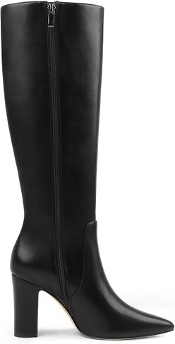Women's High Block Heel Wrinkled Slouchy Zipper Knee High Boots in Kuwait