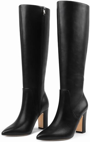 Women's High Block Heel Wrinkled Slouchy Zipper Knee High Boots in Kuwait