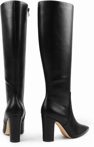Women's High Block Heel Wrinkled Slouchy Zipper Knee High Boots in Kuwait