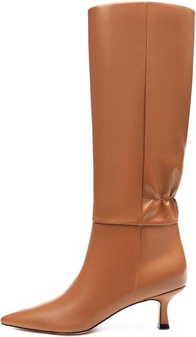 Coutgo Womens Kitten Heel Knee High Boots Pointed Toe Tall Boots Pull On Winter Dress Long Boot Shoes in Kuwait