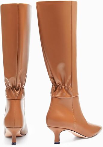 Coutgo Womens Kitten Heel Knee High Boots Pointed Toe Tall Boots Pull On Winter Dress Long Boot Shoes in Kuwait
