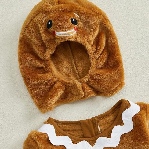 Baby Gingerbread Costume Infant Toddler Christmas Outfit Fleece Romper Ginger Bread Man Jumpsuit With Hat Gloves in Saudi Arabia