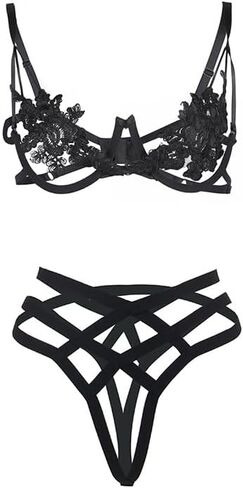 Womens Sexy Embroidered Underwire Lingerie Set with Adjustable Back Straps and Elastic Strap Panties Two Piece in Saudi Arabia