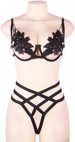 Womens Sexy Embroidered Underwire Lingerie Set with Adjustable Back Straps and Elastic Strap Panties Two Piece in Saudi Arabia
