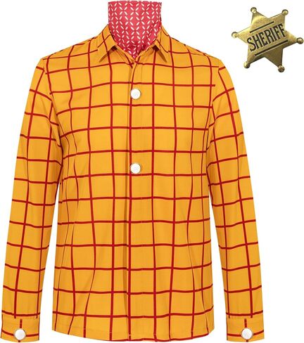 Mens Western Cowboy Sheriff Costume Button Down Adults Fancy Striped Shirt Kit (Yellow, L) in Saudi Arabia