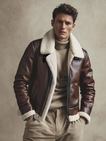 Men Brown Leather Jacket Motorcycle Bomber Coat Cosplay Costume Winter Coat Outfit XS-XXL in Saudi Arabia