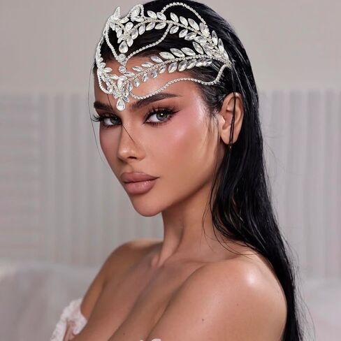 غطاء رأس الزفاف للعروس، إكسسوارات شعر الزفاف من حجر الراين وتيجان مصنوع يدويًا للنساء (فضي) in Kuwait