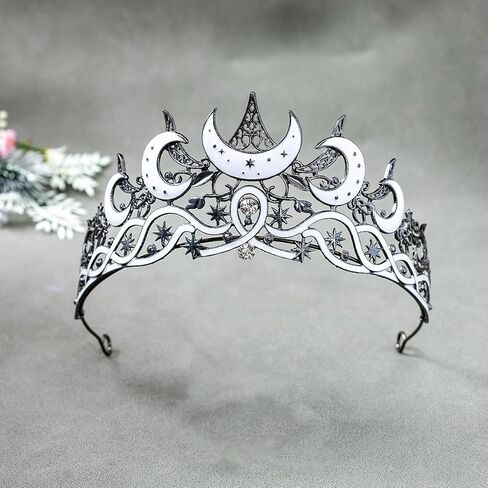 Gothic Black Moon Star Tiara Crown for Women Girls, Retro Celestial Witch Headpiece with Crescent Moon and Stars, Costume Cosplay Halloween Party Prom Wedding Birthday Accessories in Saudi Arabia