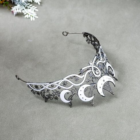 Gothic Black Moon Star Tiara Crown for Women Girls, Retro Celestial Witch Headpiece with Crescent Moon and Stars, Costume Cosplay Halloween Party Prom Wedding Birthday Accessories in Saudi Arabia