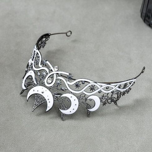 Gothic Black Moon Star Tiara Crown for Women Girls, Retro Celestial Witch Headpiece with Crescent Moon and Stars, Costume Cosplay Halloween Party Prom Wedding Birthday Accessories in Saudi Arabia