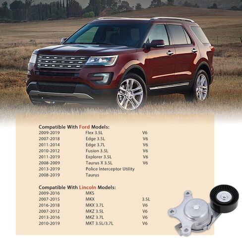 شداد الحزام مع حزام يناسب 2011-2019 Ford Explorer 3.5L V6، 2007-2018 Edge 3.5L، 2011-2014 Edge 3.7L، 2010-2012 Fusion 3.5L، 09-19 Flex 3.5L، 08-19 Taurus، 07-19 نماذج لينكولن استبدال #BT4Z6B209B in Saudi Arabia