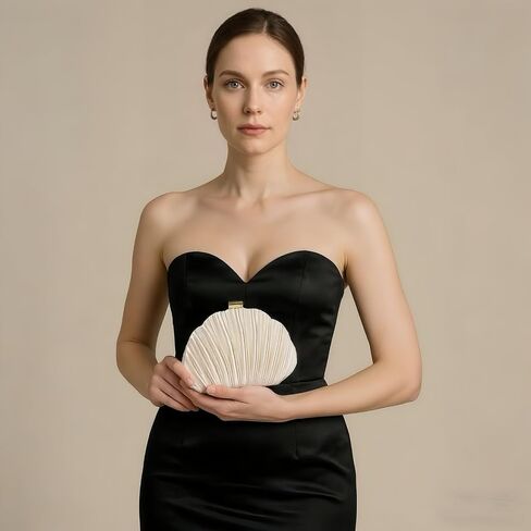 Shell Shaped Clutch Ruched Hard Shell Purse with Chain Strap Satin Evening Bag Wedding Purses for Women in Saudi Arabia