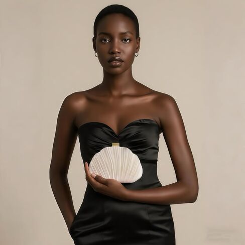 Shell Shaped Clutch Ruched Hard Shell Purse with Chain Strap Satin Evening Bag Wedding Purses for Women in Saudi Arabia