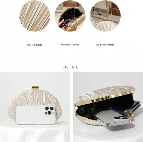 Shell Shaped Clutch Ruched Hard Shell Purse with Chain Strap Satin Evening Bag Wedding Purses for Women in Saudi Arabia