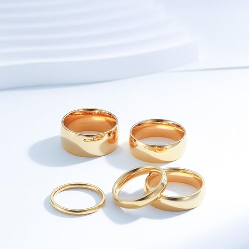 Gold Silver 2mm 4mm 6mm 8mm 10mm Titanium Ring Wedding Band Ring for Men Women | Plain Dome High Polished Wedding Band Comfort Fit Size 5-15 in Saudi Arabia