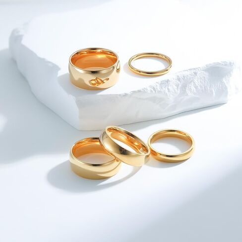 Gold Silver 2mm 4mm 6mm 8mm 10mm Titanium Ring Wedding Band Ring for Men Women | Plain Dome High Polished Wedding Band Comfort Fit Size 5-15 in Saudi Arabia