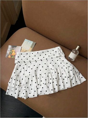 Milumia Women's Polka Dots Tiered Layered Mini Skirt Low Waist Short Ruffle Skirts in Saudi Arabia