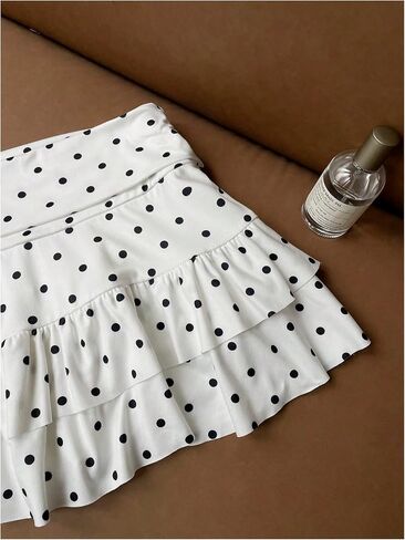Milumia Women's Polka Dots Tiered Layered Mini Skirt Low Waist Short Ruffle Skirts in Saudi Arabia