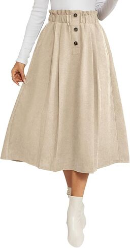 IDEALSANXUN Womens Corduroy Skirts Fall Winter High Waisted A Line Pleated Midi Skirt in Saudi Arabia