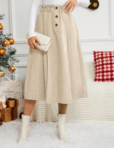 IDEALSANXUN Womens Corduroy Skirts Fall Winter High Waisted A Line Pleated Midi Skirt in Saudi Arabia