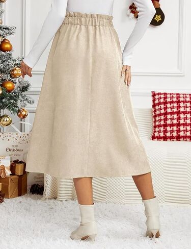 IDEALSANXUN Womens Corduroy Skirts Fall Winter High Waisted A Line Pleated Midi Skirt in Saudi Arabia