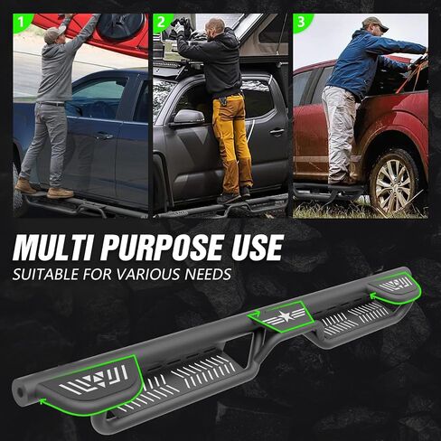 Three Raised Steps Running Boards (Wheel to Wheel Side Steps) Compatible with 2020 2021 2022 2023 2024 2025 Jeep Gladiator JT 4 Door, Bed Access Nerf Bars, Bolt-on Rock Sliders Rail in Saudi Arabia