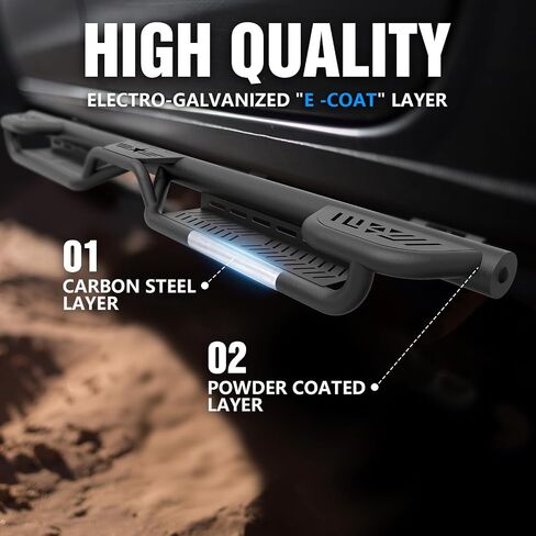Three Raised Steps Running Boards (Wheel to Wheel Side Steps) Compatible with 2020 2021 2022 2023 2024 2025 Jeep Gladiator JT 4 Door, Bed Access Nerf Bars, Bolt-on Rock Sliders Rail in Saudi Arabia