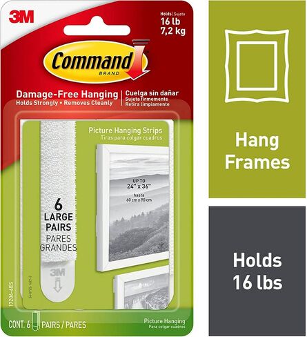Command 3M 17206-6ES Large Picture Hanging Strips, 6 Pairs, White in Kuwait