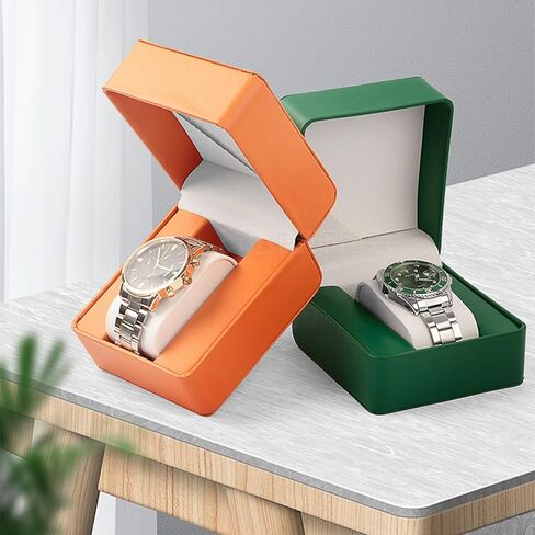 علبة ساعة واحدة من جلد البولي يوريثان، صندوق ساعة صغير مع وسادة قابلة للإزالة لساعات متعددة، علبة عرض ساعة مربعة لتخزين ساعات المعصم للرجال والنساء (أحمر-B) in Saudi Arabia