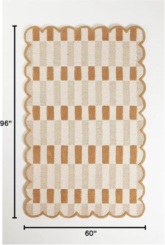 Hand-Tufted Wool Rug with Scalloped Edges, Light Blue Plaid Pattern, Cozy Soft Area Rug for Living Room, Bedroom, and Nursery, Handmade Modern Accent Rug (Pink, 3X5 FEET) in Saudi Arabia