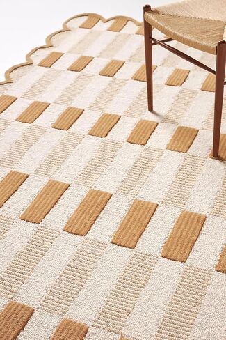 Hand-Tufted Wool Rug with Scalloped Edges, Light Blue Plaid Pattern, Cozy Soft Area Rug for Living Room, Bedroom, and Nursery, Handmade Modern Accent Rug (Pink, 3X5 FEET) in Saudi Arabia