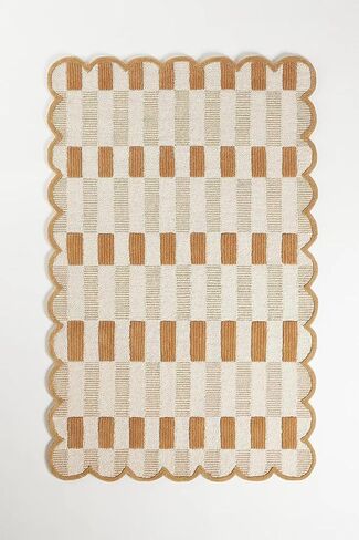Hand-Tufted Wool Rug with Scalloped Edges, Light Blue Plaid Pattern, Cozy Soft Area Rug for Living Room, Bedroom, and Nursery, Handmade Modern Accent Rug (Pink, 3X5 FEET) in Saudi Arabia
