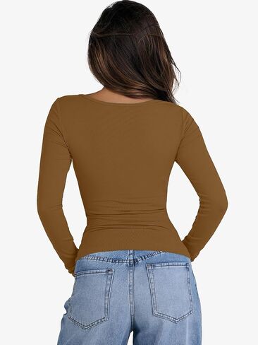 ANRABESS Womens Cutout Tops Trendy Sexy Long Sleeve Shirts Ribbed Slim Fit Tee 2024 Fall Fashion Going Out Tshirts Clothes in Saudi Arabia