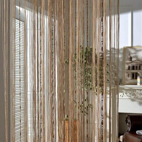 FMURY Beads Line Curtain Yarn Dyed Curtains for Home Living Room Door Hotel Cafe Interior Decoration Solid Curtain(Champagne) in Saudi Arabia