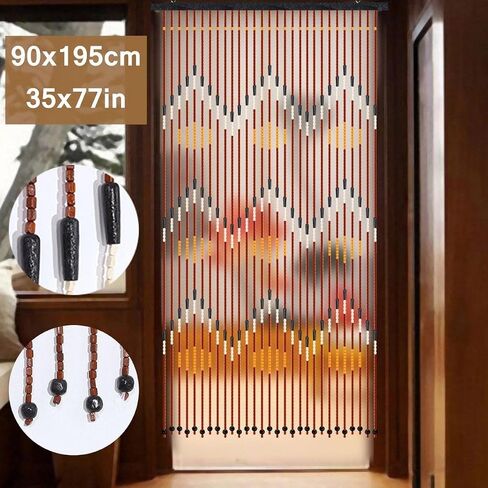 FMURY Wood Bead Curtain Retro String Door Curtains Handmade Wooden Blinds Fly Screen Porch Bedroom Divider 90x195cm in Saudi Arabia