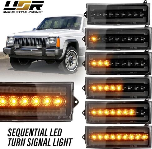 USR 84-96 XJ SUV Turn Signal Light – Front Signal Lamps (Left + Right) Pair - Compatible with 1984-1996 Jeep Cherokee / 1986-1992 Comanche All Models (BLACK HOUSING w/LED AMBER-WHITE DRL SWITCHBACK) in Saudi Arabia