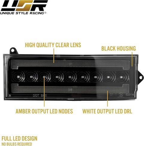 USR 84-96 XJ SUV Turn Signal Light – Front Signal Lamps (Left + Right) Pair - Compatible with 1984-1996 Jeep Cherokee / 1986-1992 Comanche All Models (BLACK HOUSING w/LED AMBER-WHITE DRL SWITCHBACK) in Saudi Arabia