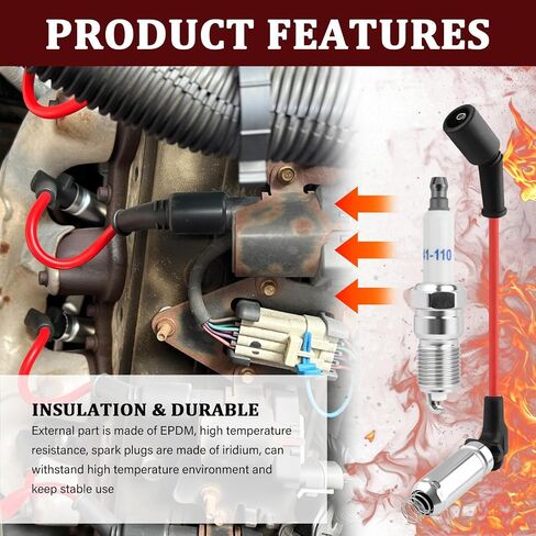 مجموعة شمعات وأسلاك 16 قطعة بديلة OEM 48322,41-110 مجموعة أسلاك شمعات الإشعال وشمعات الإشعال المتوافقة مع شيفروليه/جي إم سي/كاديلاك/هامر، قابس وأسلاك شرارة احترافية in Saudi Arabia