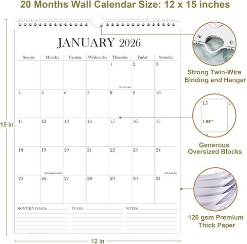 التقويم 2025-2026 - تقويم حائط لمدة 18 شهرًا من يناير 2025 إلى يونيو 2026، 2025-2026 مخطط تقويم معلق على الحائط مع ورق سميك، 12 بوصة × 14.5 بوصة، تقويم عمودي، أخضر in Kuwait