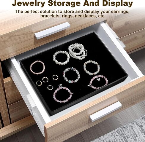 2 Pack Black Velvet Stackable Jewelry Tray Showcase Display Stackable Necklace Bracelet Ring Showcase Display Empty Plate in Saudi Arabia