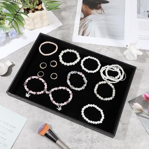 2 Pack Black Velvet Stackable Jewelry Tray Showcase Display Stackable Necklace Bracelet Ring Showcase Display Empty Plate in Saudi Arabia