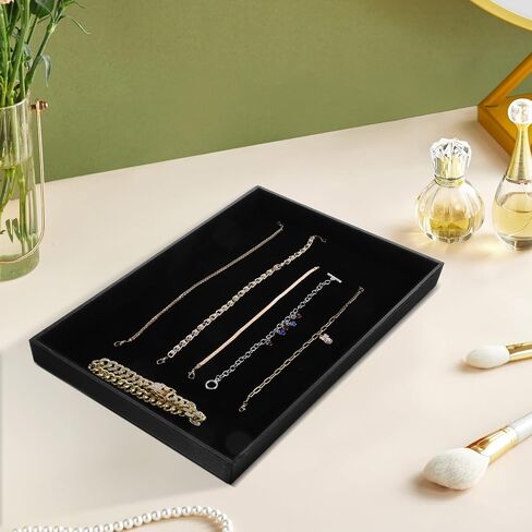 2 Pack Black Velvet Stackable Jewelry Tray Showcase Display Stackable Necklace Bracelet Ring Showcase Display Empty Plate in Saudi Arabia