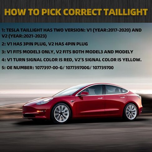 Dasbecan 3Pin Passenger Side Rear Tail Light Compatible With 2017-2023 Tesla Model 3 Outer Right Side Brake LED Tail Lamp Replaces# 1077398-00-G 1077398 (Red Signal) in Saudi Arabia