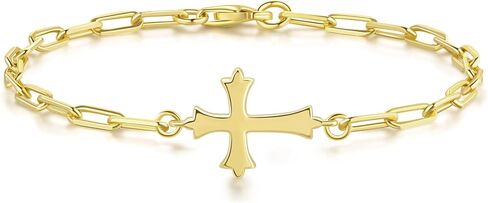 14K Gold Bracelets for Women Gold Chain Bracelets for Women Paperclip Bracelet for Womens Sleek Lines with Cross Element Womens Cross Bracelet 6.7/7.5/8.3 inches in Saudi Arabia