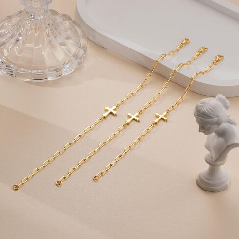 14K Gold Bracelets for Women Gold Chain Bracelets for Women Paperclip Bracelet for Womens Sleek Lines with Cross Element Womens Cross Bracelet 6.7/7.5/8.3 inches in Saudi Arabia